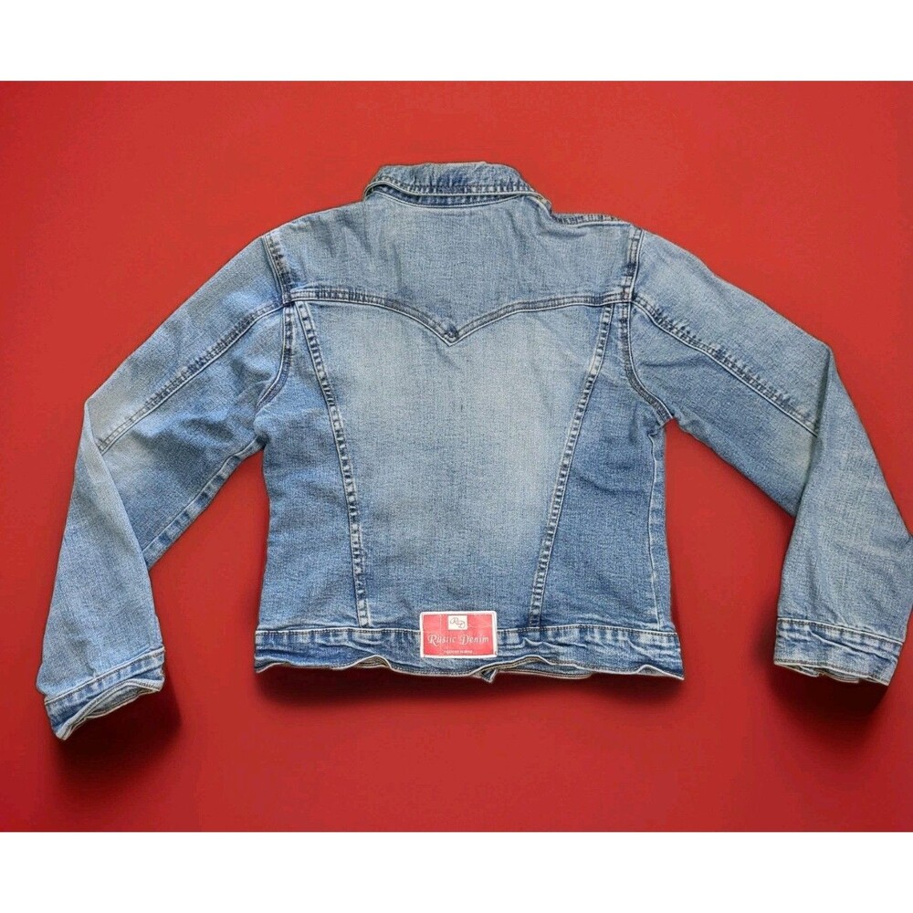 Rustic Denim 100% Cotton Distressed Blue Denim Jacket Small S Woman - Picture 2 of 3